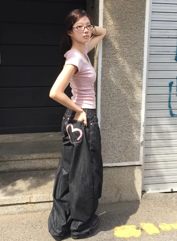 ノンフェードポイントワイドハートデニムパンツ | MODIMOOD | 詳細画像1
