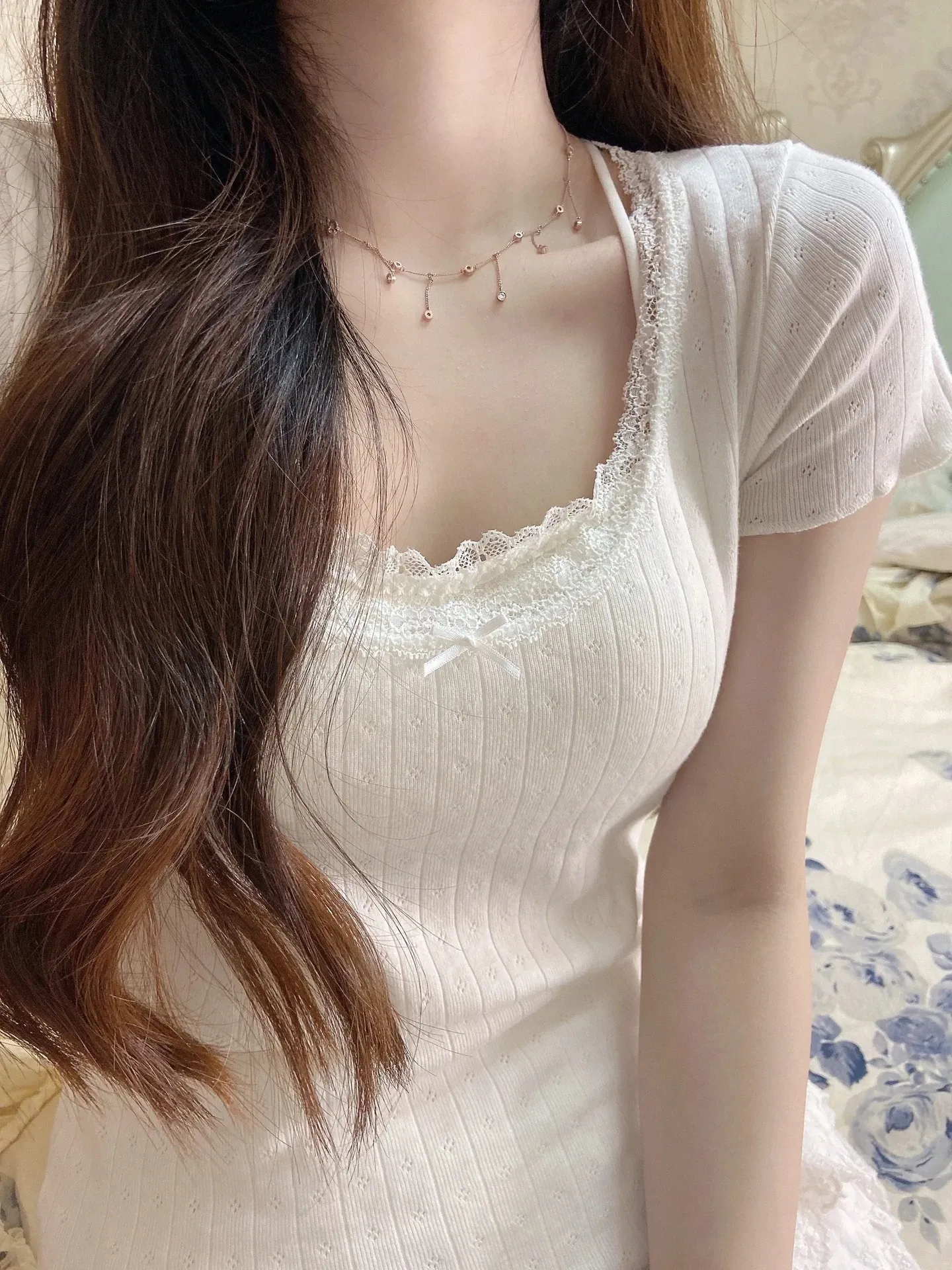 リボンレースアップ夏ニット | 詳細画像1