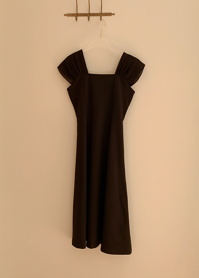 シフォンジップアップパフスリーブスリムロングワンピース