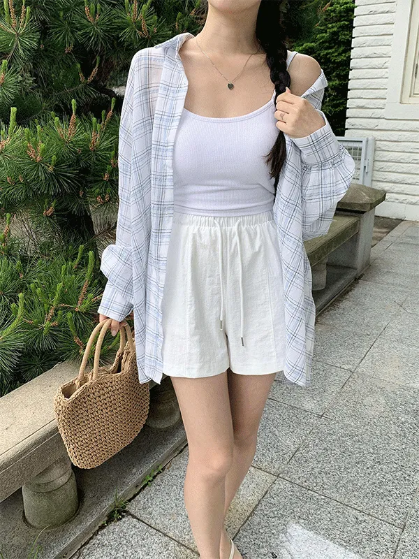 シースルーリネン混オーバーサイズルーズチェックシャツ | lindashop | 詳細画像1