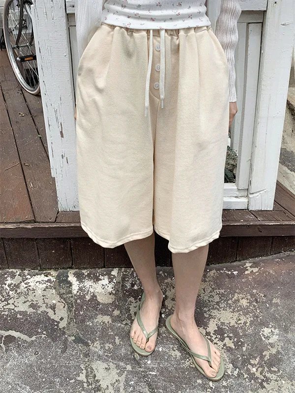 コットンドローストリングウエストゴムワイドトレーニングショートパンツ | lindashop | 詳細画像1
