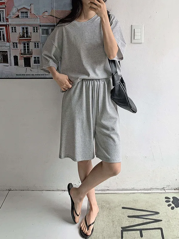 ウエストゴムオーバーサイズバミューダ半袖セットアップTシャツトレーニングショートパンツ | lindashop | 詳細画像1