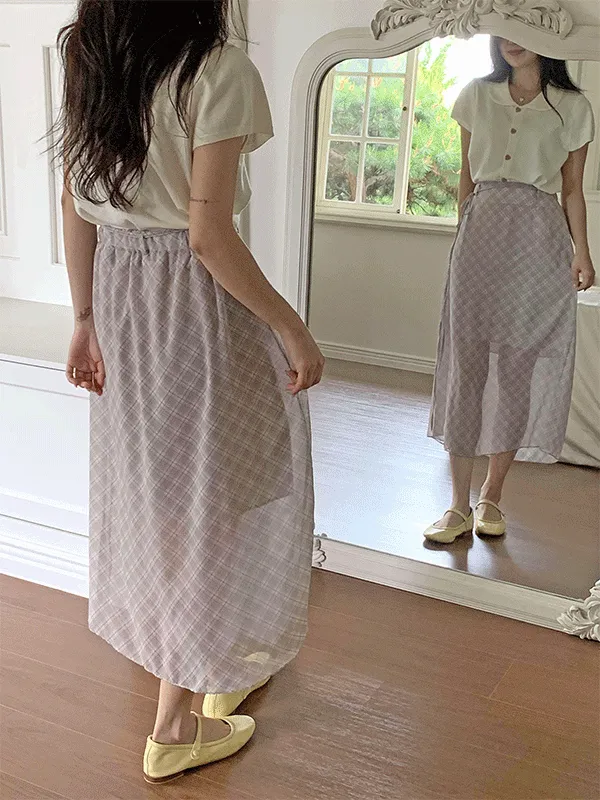 シフォンシースルーベルトロングチェックスカート | lindashop | 詳細画像1