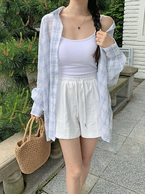 ドローストリングラインウエストゴムショートショートパンツ | lindashop | 詳細画像1