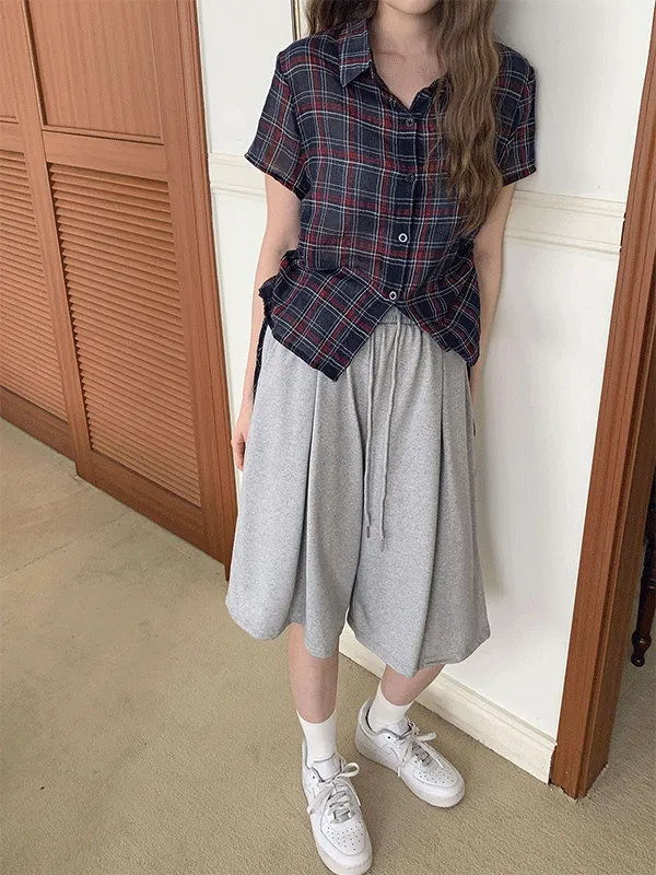 コットンウエストゴムバミューダタックトレーニングショートパンツ | lindashop | 詳細画像1
