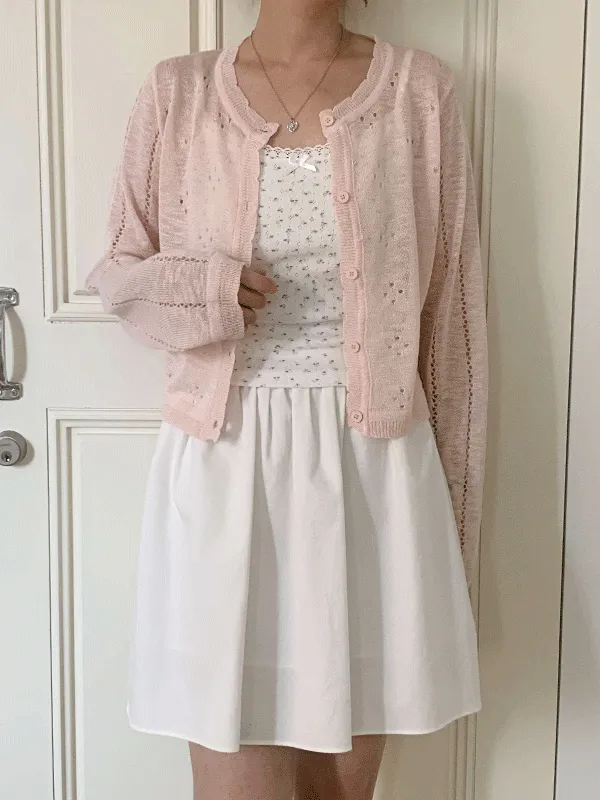 シースルー長袖パンチングカーディガン | lindashop | 詳細画像1