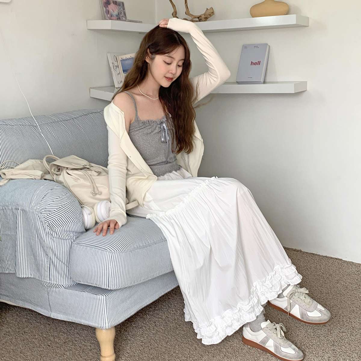 HARE デニム レース フリル ロングスカート モードファッション HUG.U ロングスカート 花柄 スカート フリルスカート デニム