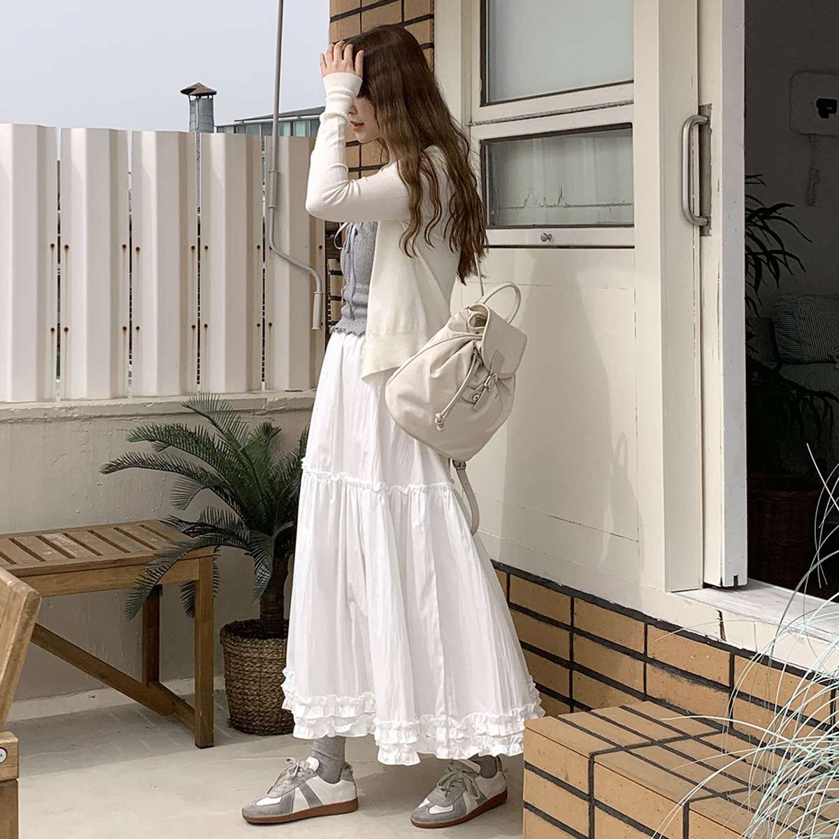 HARE デニム レース フリル ロングスカート モードファッション レースフリルティアードロングスカート | レディース