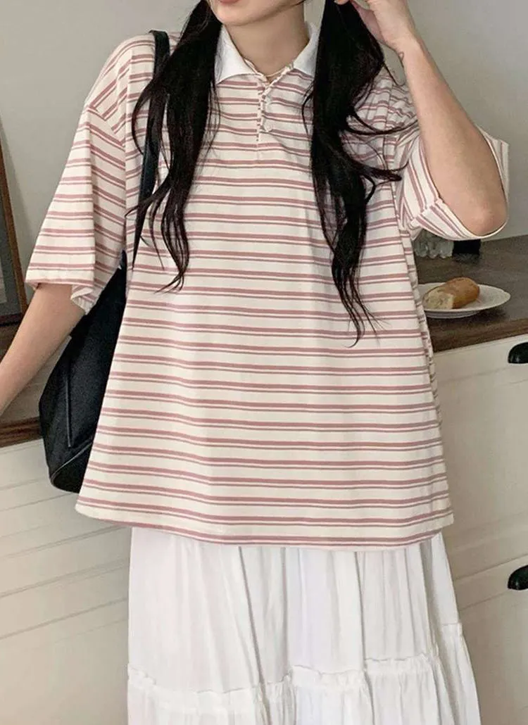 半袖オーバーサイズボーダーTシャツポロカラーTシャツ | lindashop | 詳細画像1