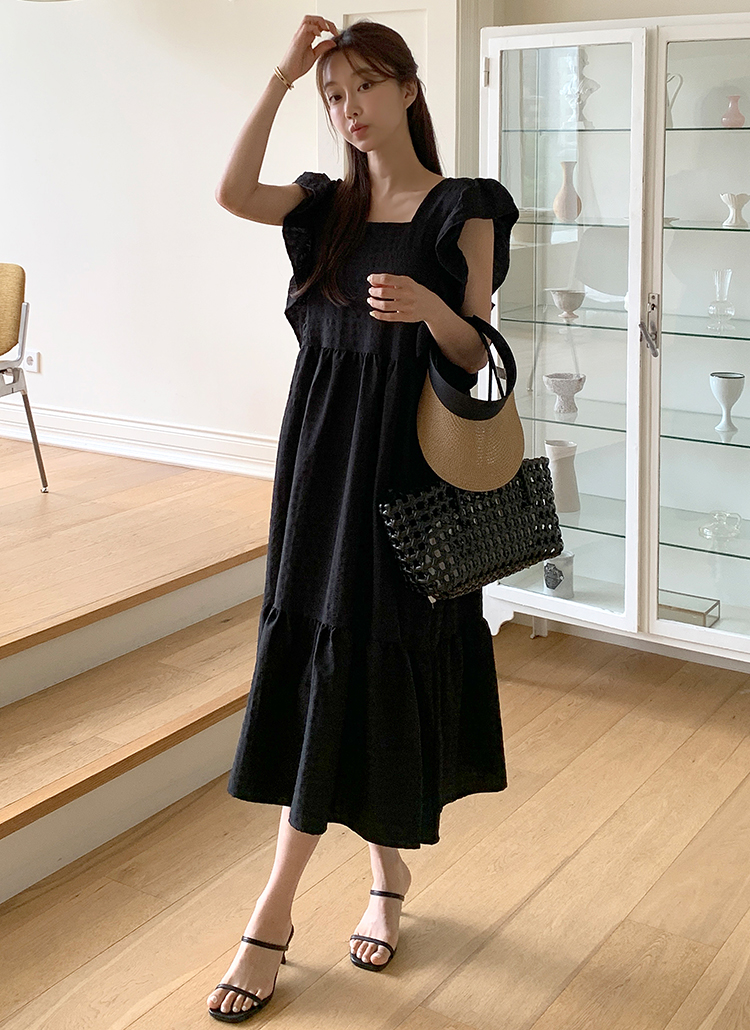 ネモフィラ柄フリル付きワンピース 新品タグ付き rienda | ネクタイチュールフレア OP (ワンピース(ミニ・ミディアム