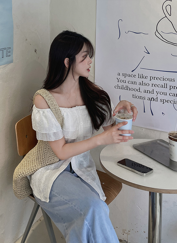 2WAY半袖オフショルダーフリルパンチングゴムブラウス | レディース