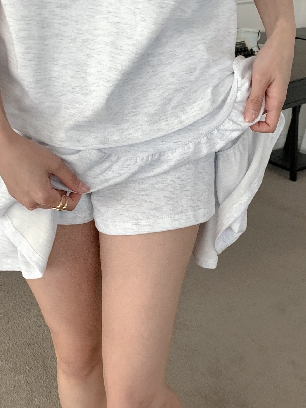 ラウンドネックウエストゴム半袖ロゴセットアップTシャツスカートパンツ | 詳細画像16