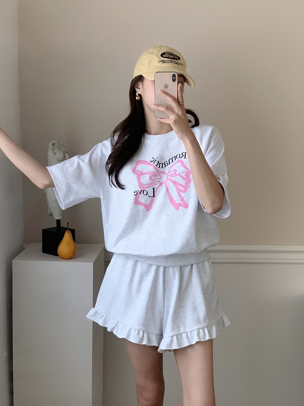 ラウンドネックフリルウエストゴム半袖ロゴセットアップTシャツショートパンツ | 詳細画像6