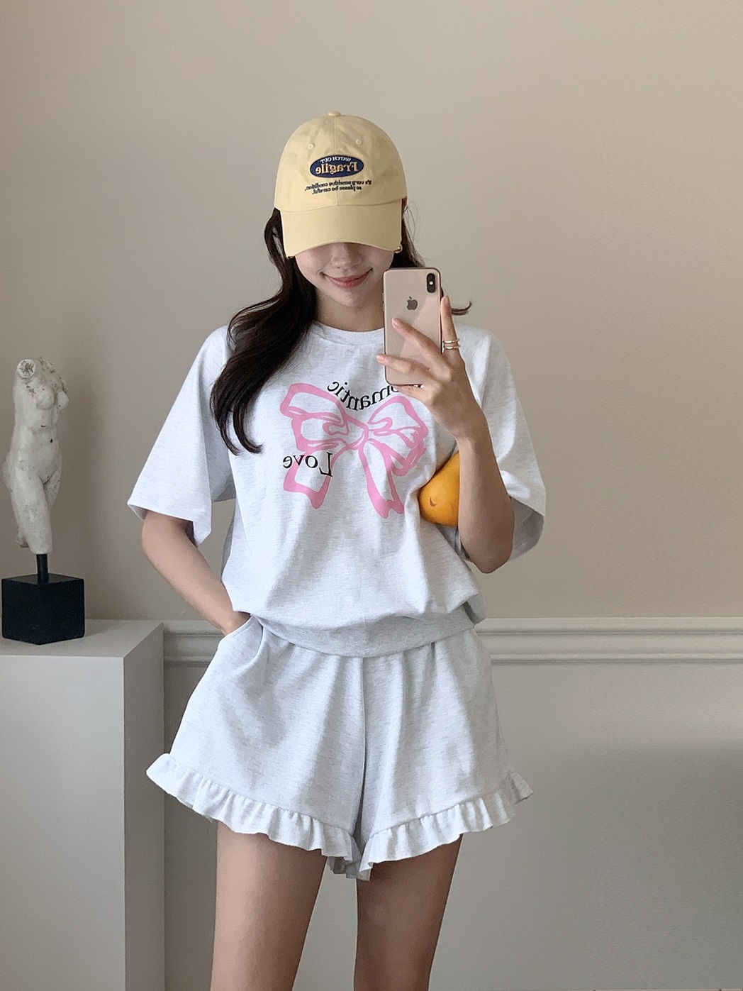 ラウンドネックフリルウエストゴム半袖ロゴセットアップTシャツショートパンツ | 詳細画像7