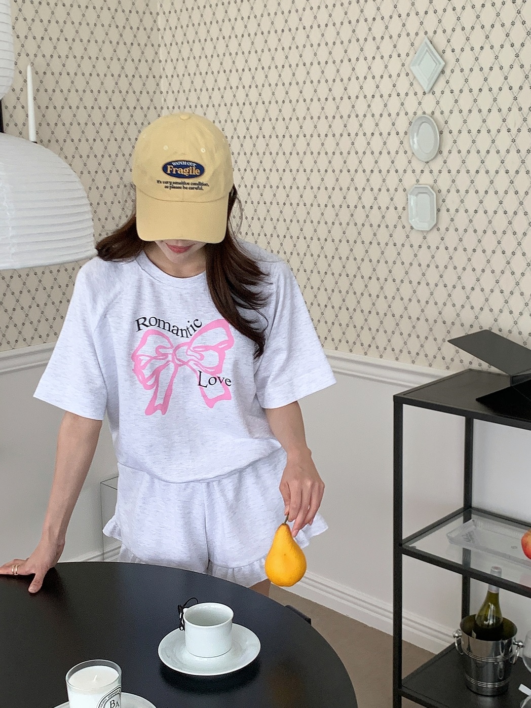 ラウンドネックフリルウエストゴム半袖ロゴセットアップTシャツショートパンツ | 詳細画像12