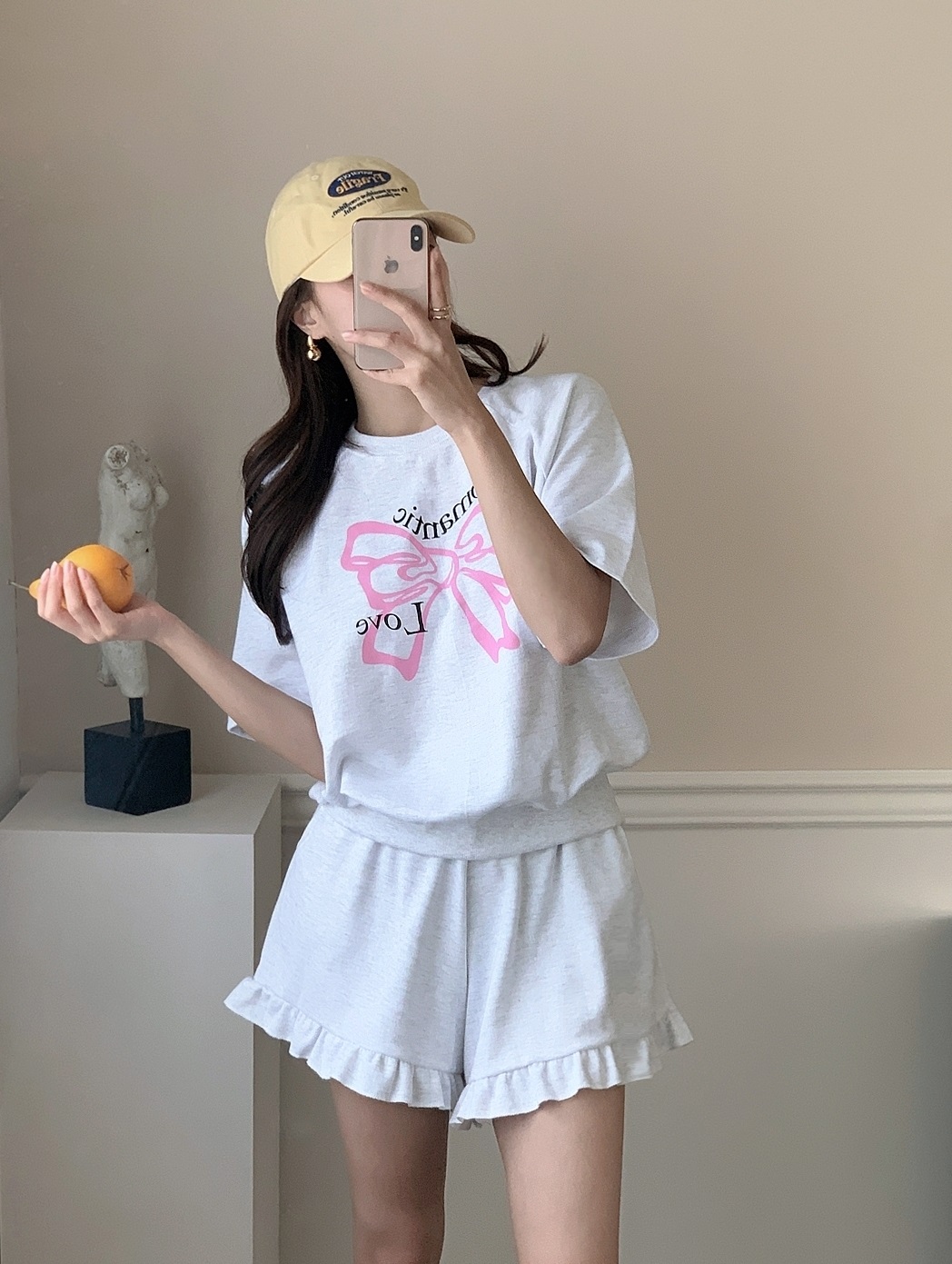 ラウンドネックフリルウエストゴム半袖ロゴセットアップTシャツショートパンツ | 詳細画像5
