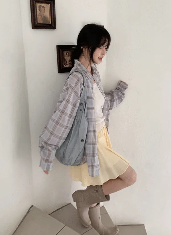 長袖ルーズカラーチェックシャツ | 66girls | 詳細画像1
