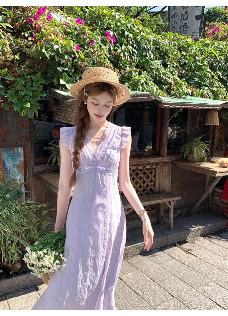 キャップスリーブ花柄刺繍レースワンピース | 詳細画像3