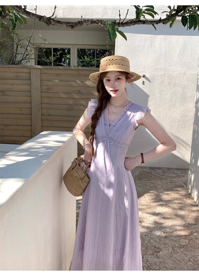 キャップスリーブ花柄刺繍レースワンピース | 詳細画像6