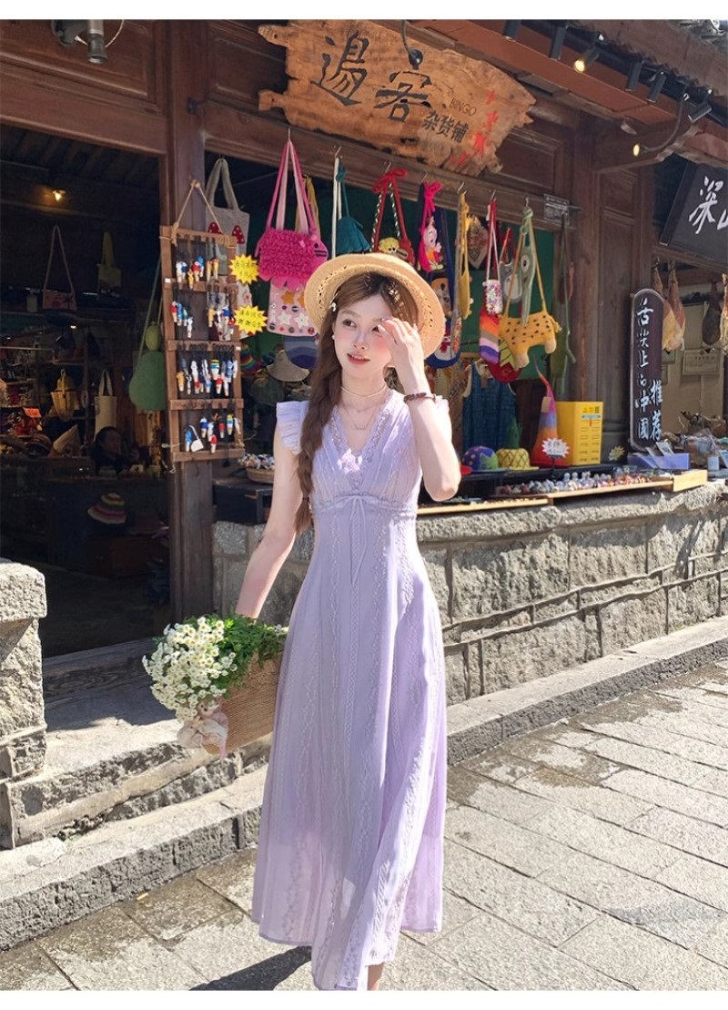 キャップスリーブ花柄刺繍レースワンピース | 詳細画像12