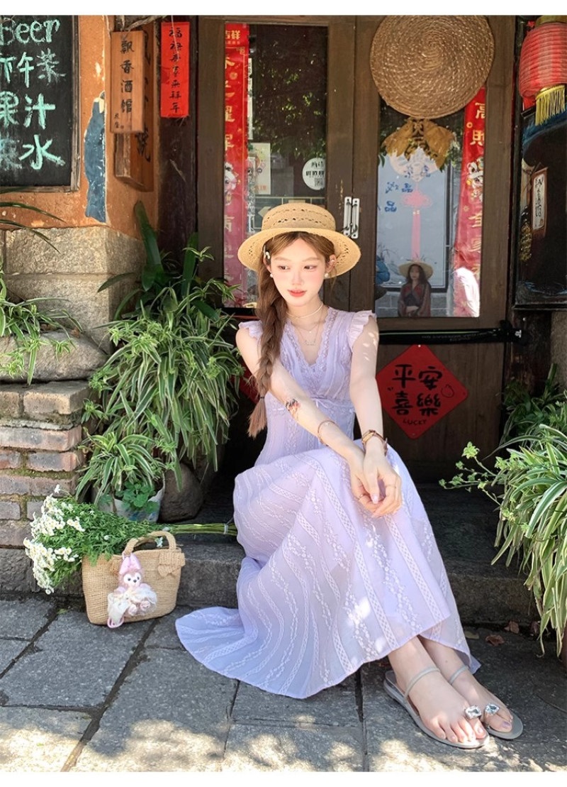 キャップスリーブ花柄刺繍レースワンピース | 詳細画像14