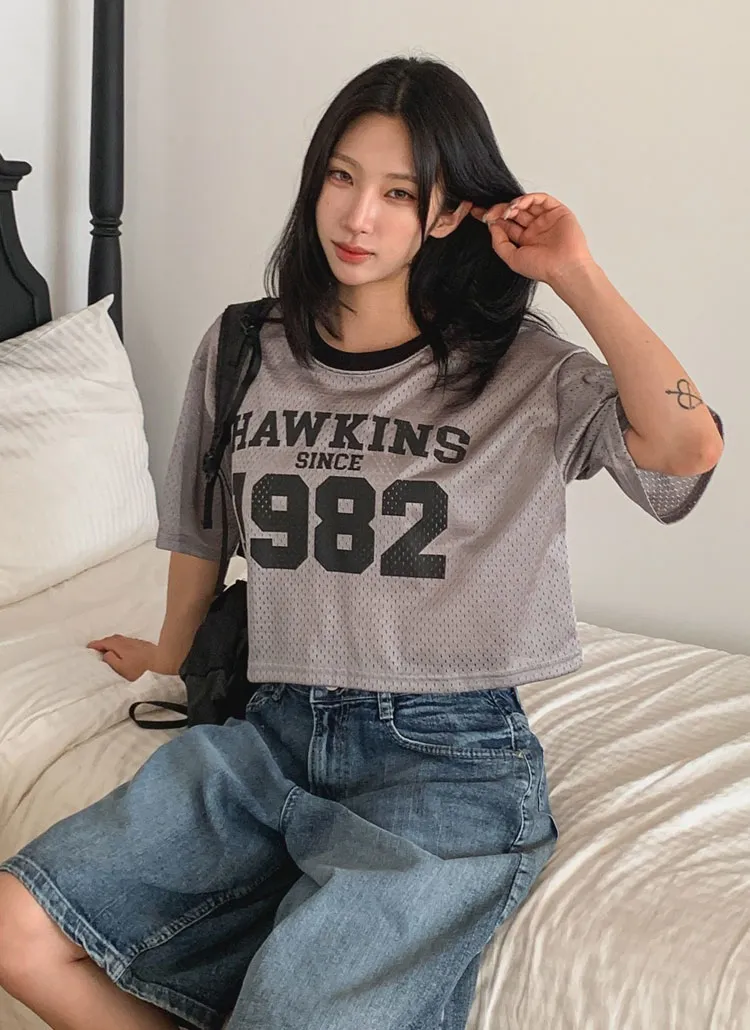メッシュクロップド半袖レタリングプリントTシャツ | chicblack | 詳細画像1