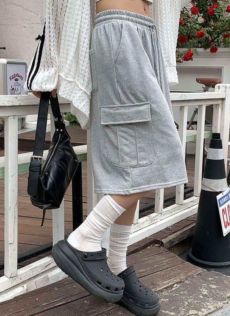 コットンドローストリングウエストゴムカーゴバミューダパンツショート