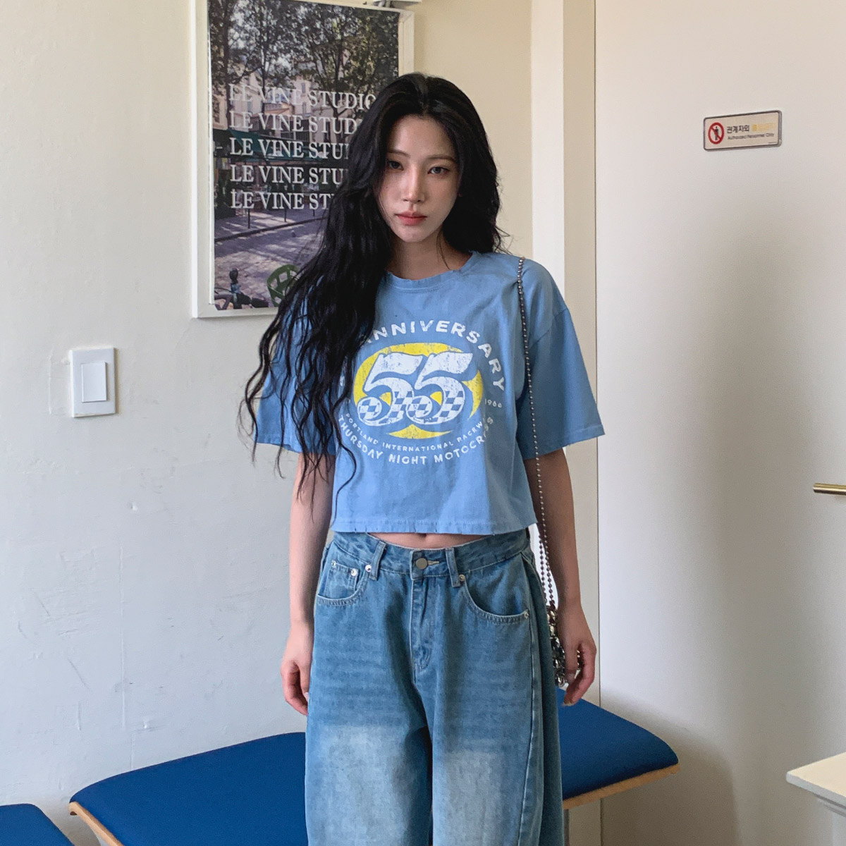 レア！ヴィンテージTシャツ Tiffany & Co. 水色 クロップドTシャツ 半袖オーバーサイズクロップドウォッシングビンテージロゴTシャツ