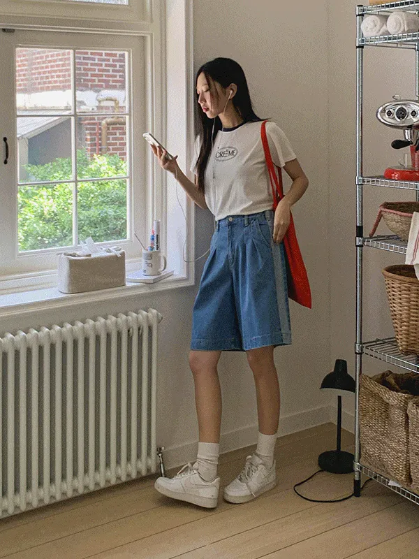 配色デニムツータックバックゴムショートパンツ | chicblack | 詳細画像1