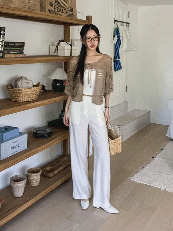 リネン混バックゴムストレートスラックス | chicblack | 詳細画像1