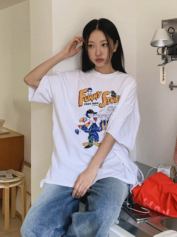 オーバーサイズビンテージ半袖プリントTシャツ | chicblack | 詳細画像1