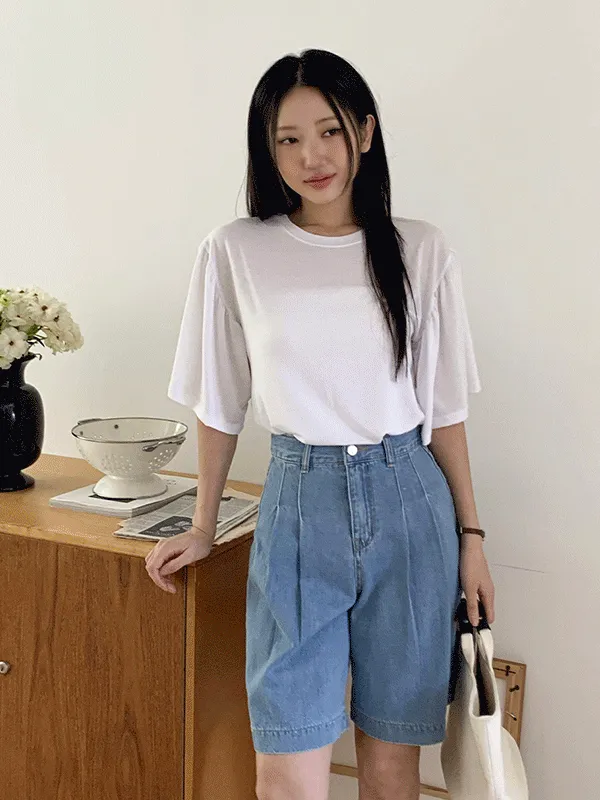 デニムツータック5分丈バミューダパンツ | chicblack | 詳細画像1