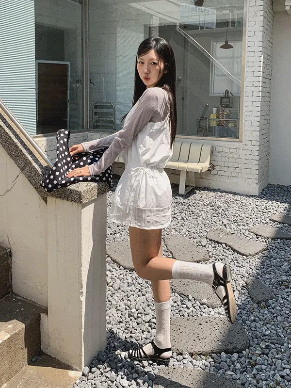 アイレットレースストラップVネックミニノースリワンピース | chicblack | 詳細画像1