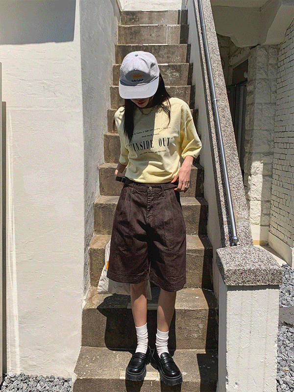 ノンフェードデニムアジャストツータックバミューダショート