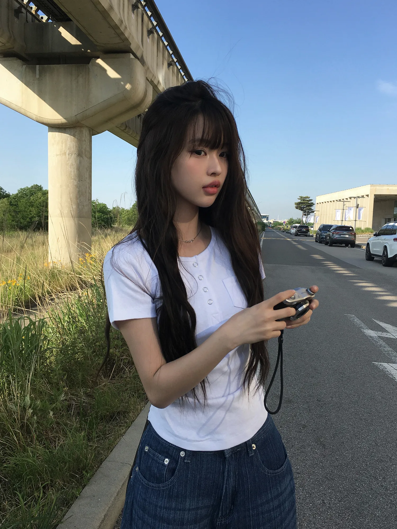 ストレッチ半袖ギャザースリムスナップボタンTシャツ | anyonemore | 詳細画像1