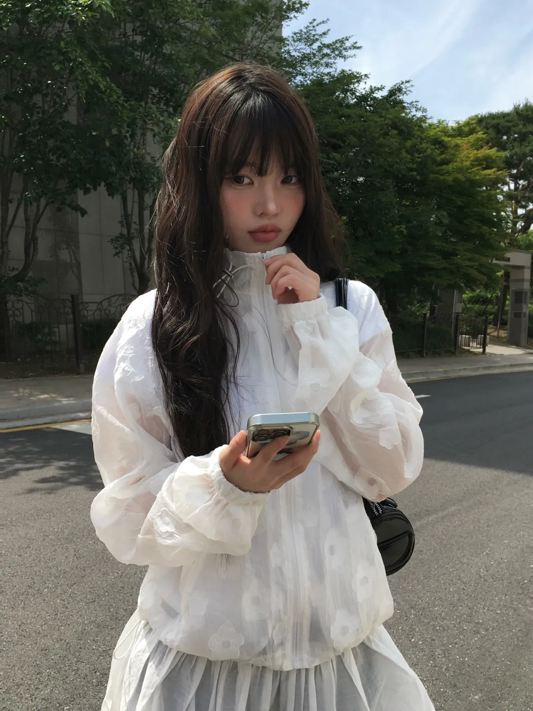 シースルージップアップドローストリング花柄ジャンパー | anyonemore | 詳細画像1
