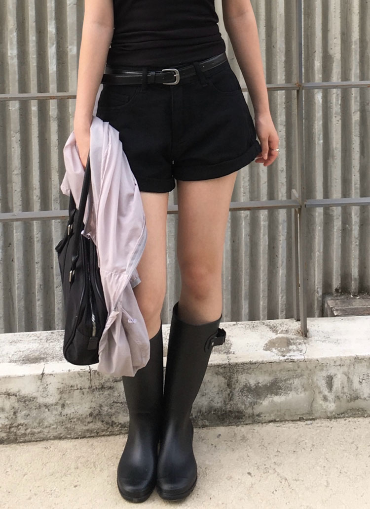 PUTUMAYO　レイヤード風ロールアップショートパンツ　（ブラック） ショートロールアップショートパンツ | レディースファッション通販