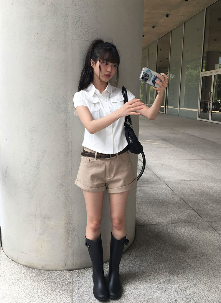 PUTUMAYO　レイヤード風ロールアップショートパンツ　（ブラック） ショートロールアップショートパンツ | レディースファッション通販