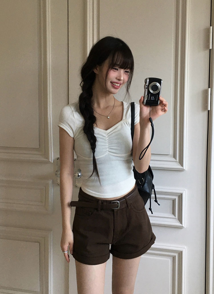 PUTUMAYO　レイヤード風ロールアップショートパンツ　（ブラック） ショートロールアップショートパンツ | レディースファッション通販