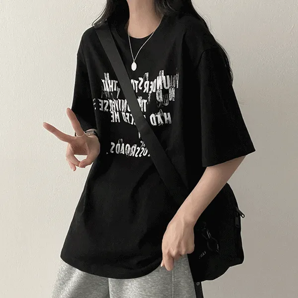 ボクシーラウンドネック半袖プリントTシャツ | hijjoo | 詳細画像1