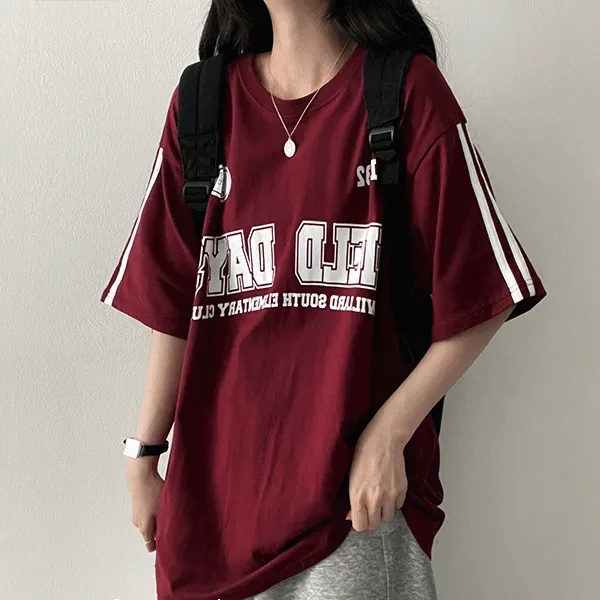 ボクシーラウンドネックトラックプリントTシャツ | hijjoo | 詳細画像1