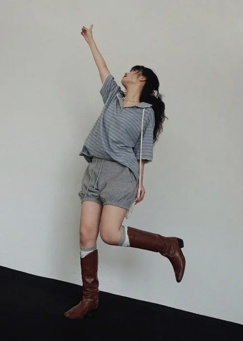 カラー半袖レースボーダーTシャツ | vivic | 詳細画像1