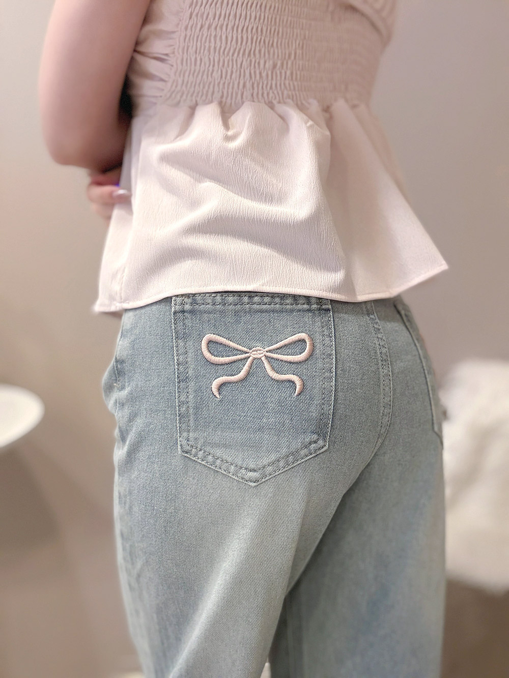 バックポケットリボン刺繍デニムパンツ | 詳細画像2