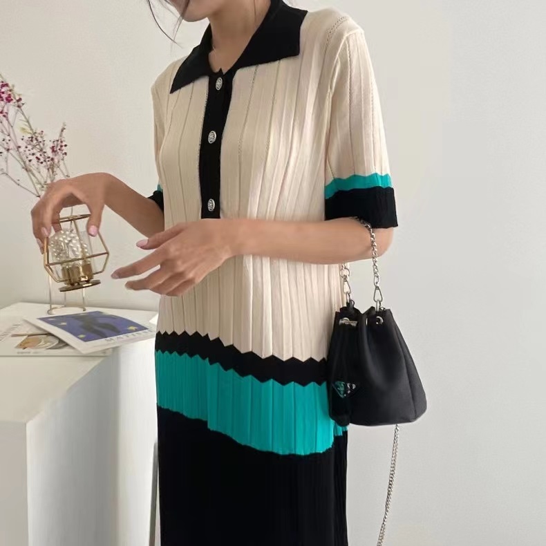 カラーロング半袖配色ワンピース | 詳細画像9