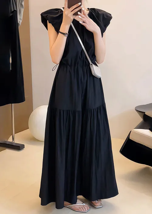 ラウンドネックパフスリーブロングカラーノースリワンピース | 詳細画像1
