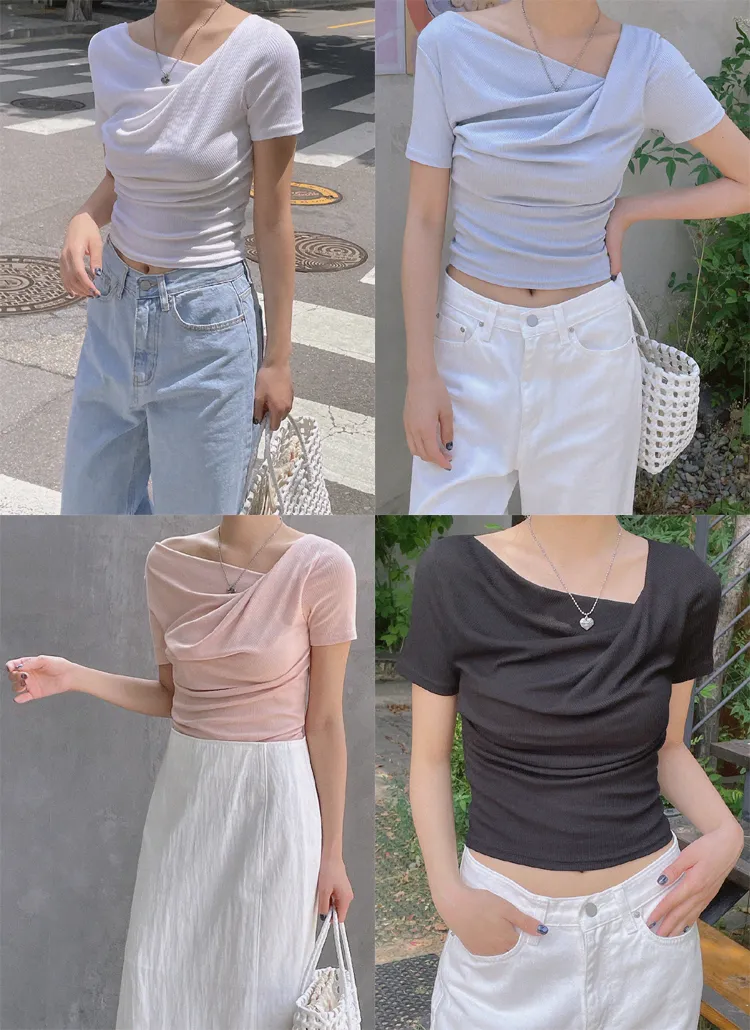 リブドレープクロップド半袖Tシャツ | naturalmind | 詳細画像1