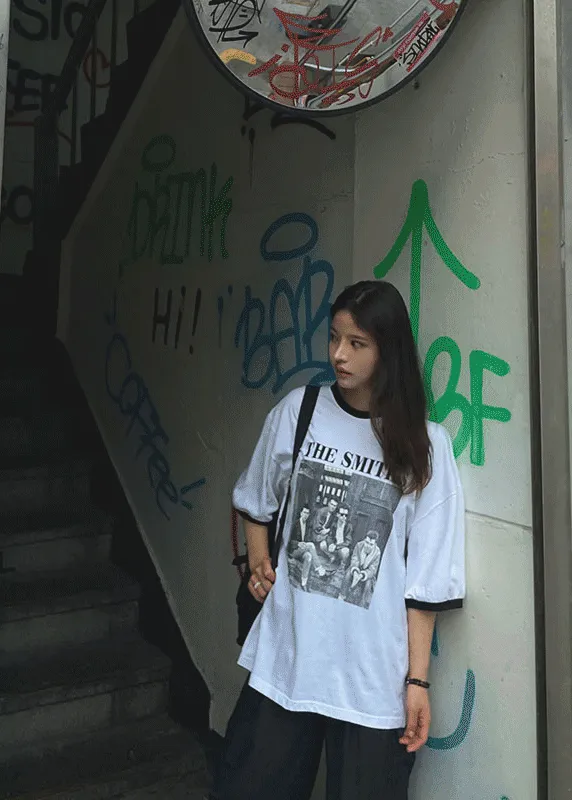 ラウンドネック半袖ボクシー配色プリントTシャツ | SSENUNNI | 詳細画像1