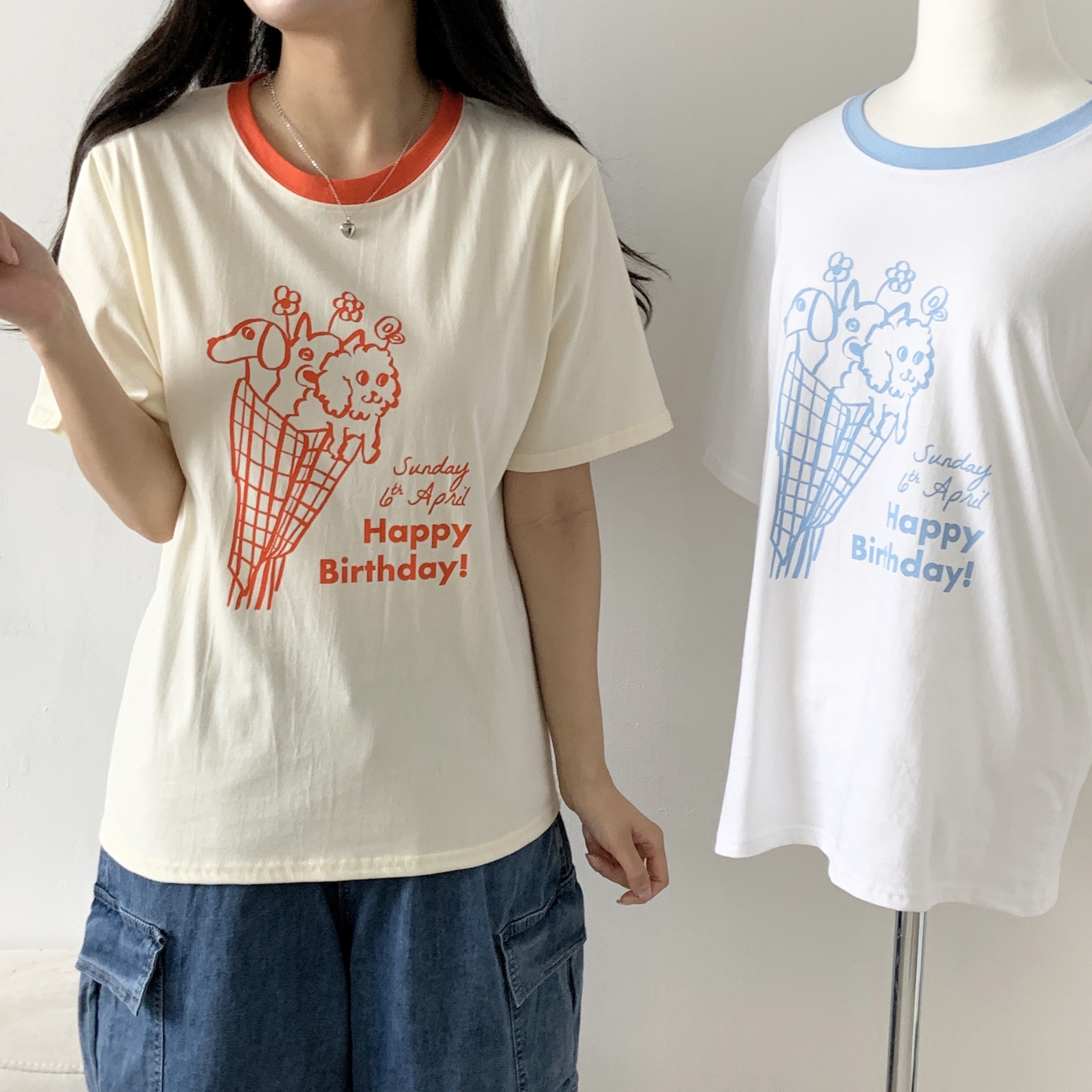 ラウンドネック半袖ロゴ配色Tシャツ | 詳細画像7