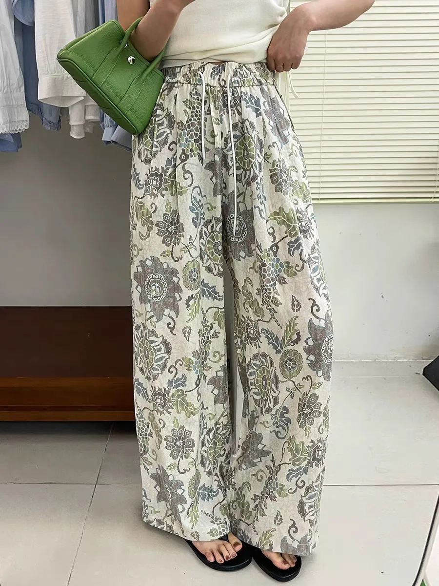 ドローストリングウエストゴムワイドプリントパンツ | 詳細画像1