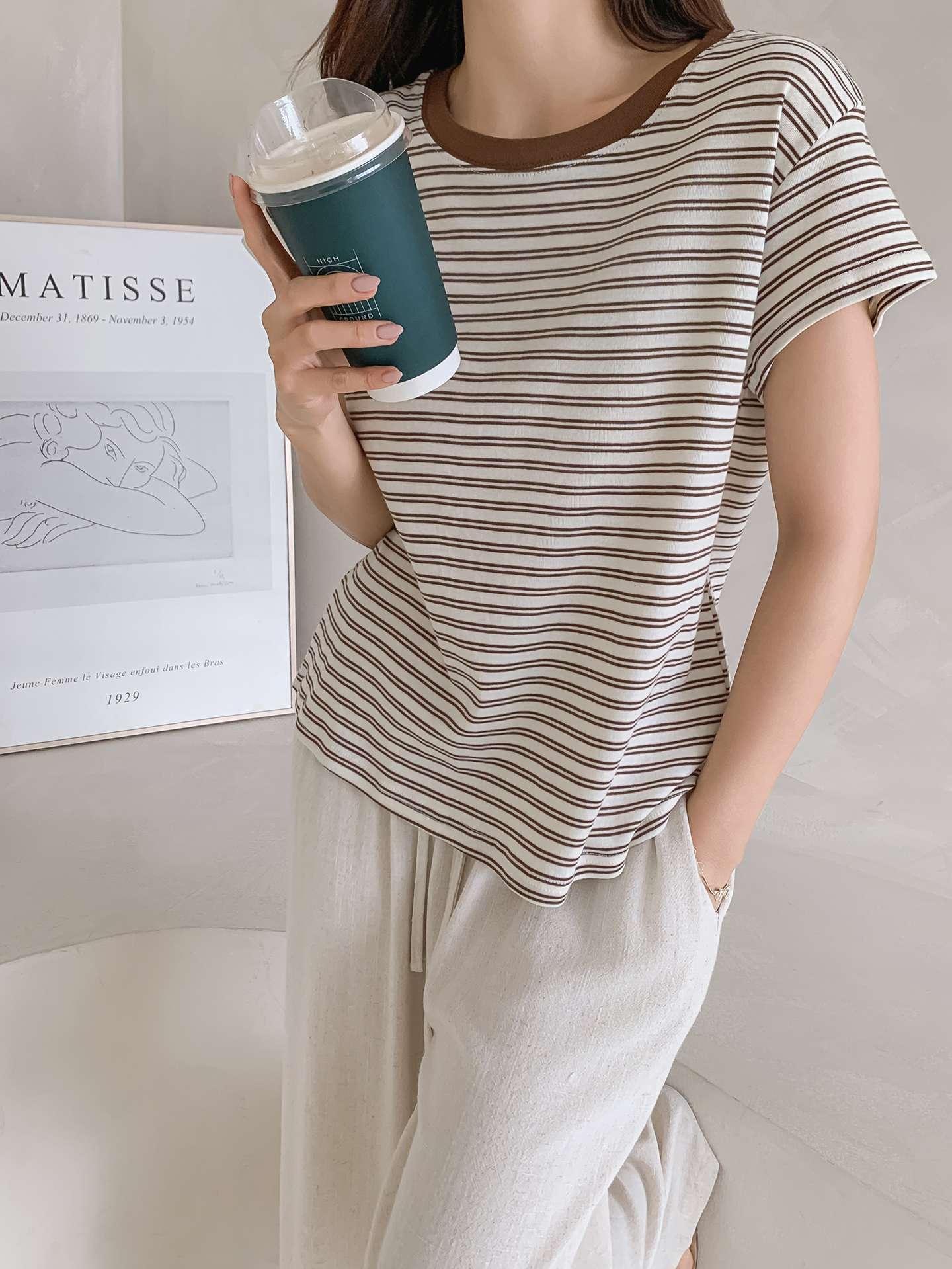 ラウンドネック半袖ボーダー配色Tシャツ | 詳細画像3